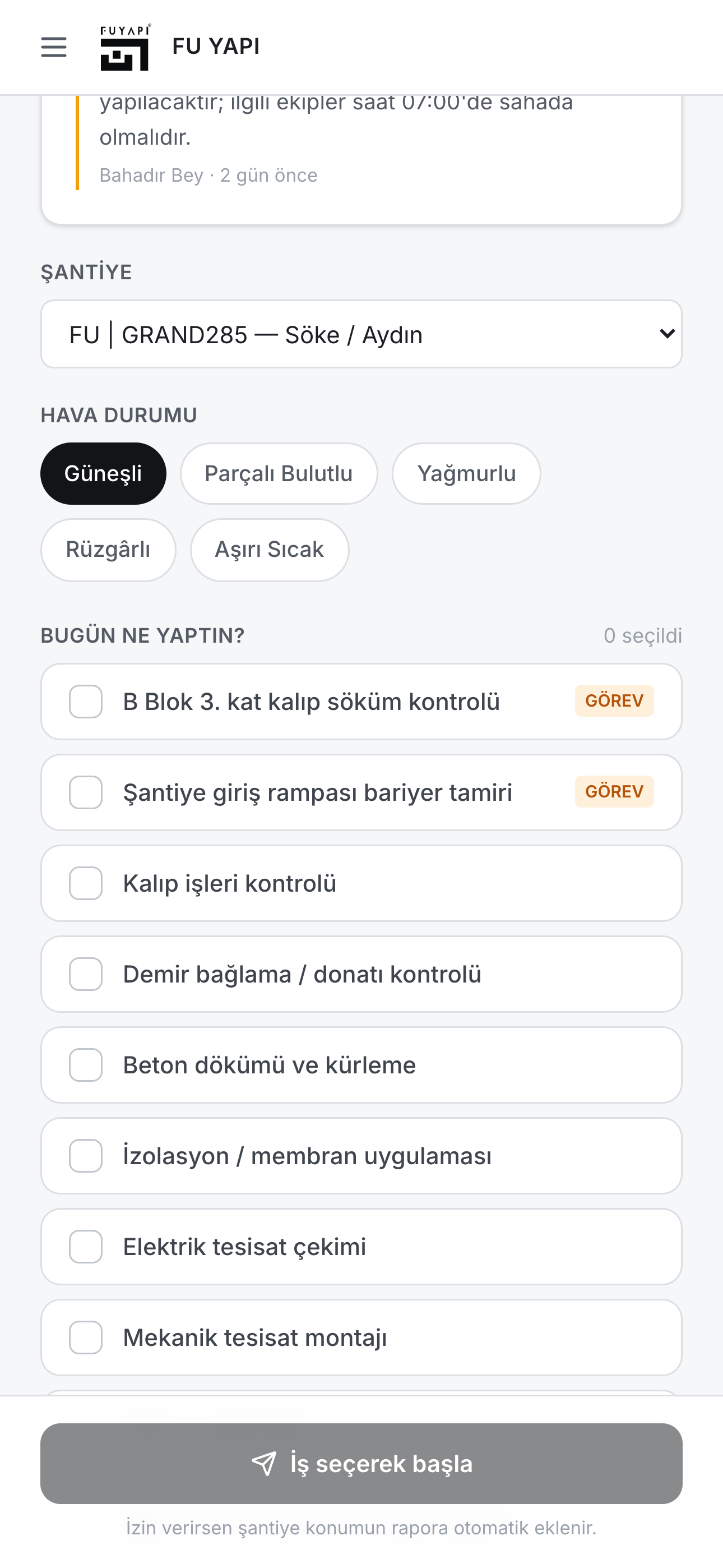 Personel günlük rapor ekranı