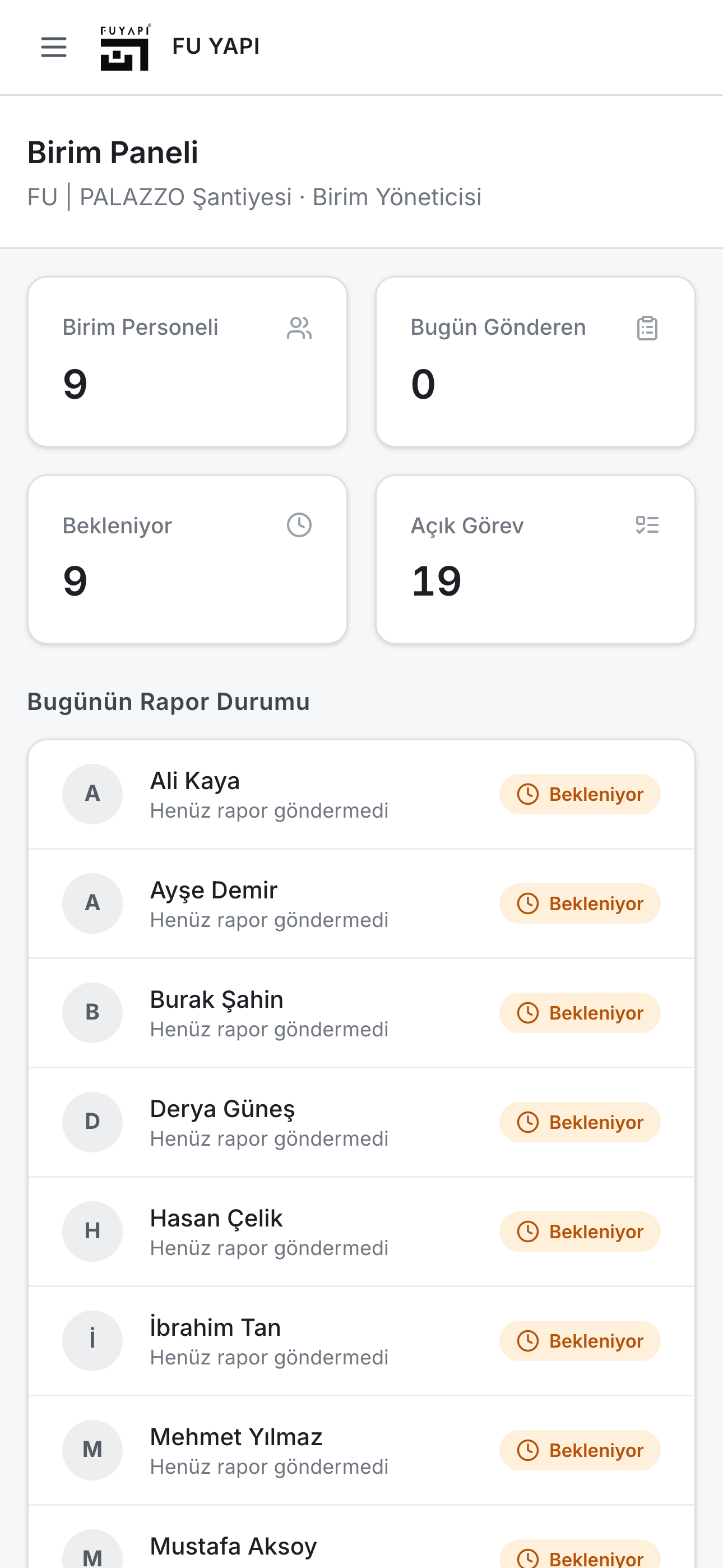 Şef birim paneli
